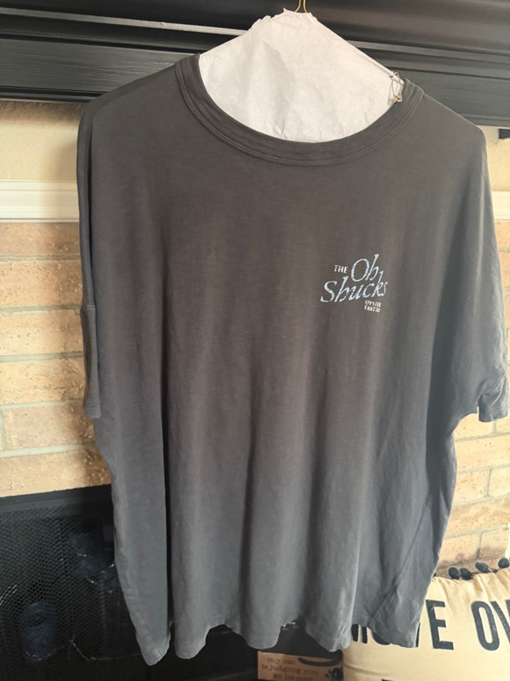 AERIE - oversized boyfriend T, crew neck, gray. Oh Shucks Oyster Tavern